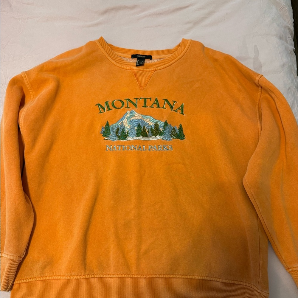 Forever 21 Orange Montana Crewneck Sweater